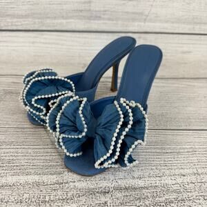 Venita Aspen For Gianni Bini Harlow Blue Ruffle Pearl Bow Heels Size 9
